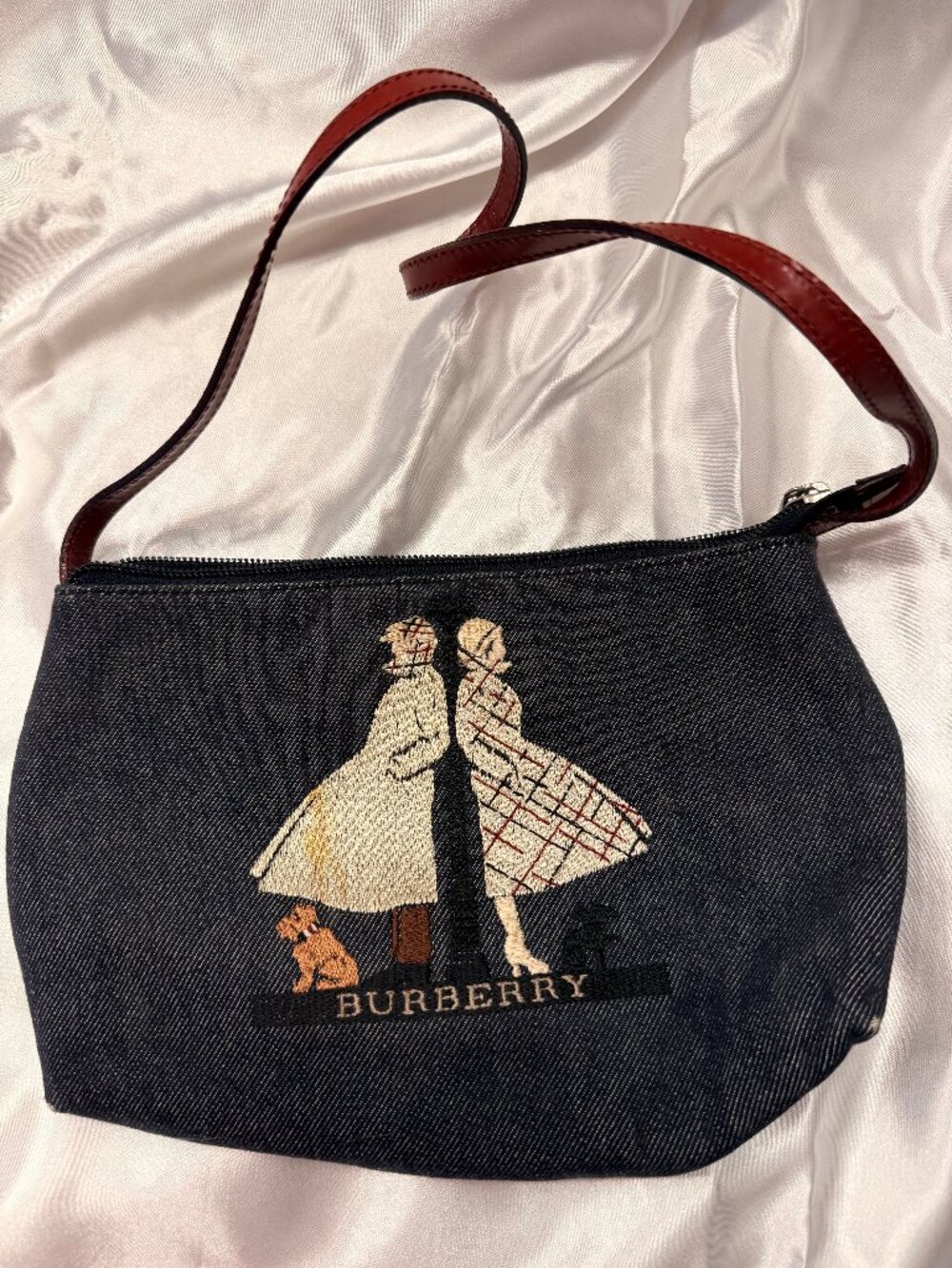 Vintage Burberry Embroidered Denim Shoulder Bag
